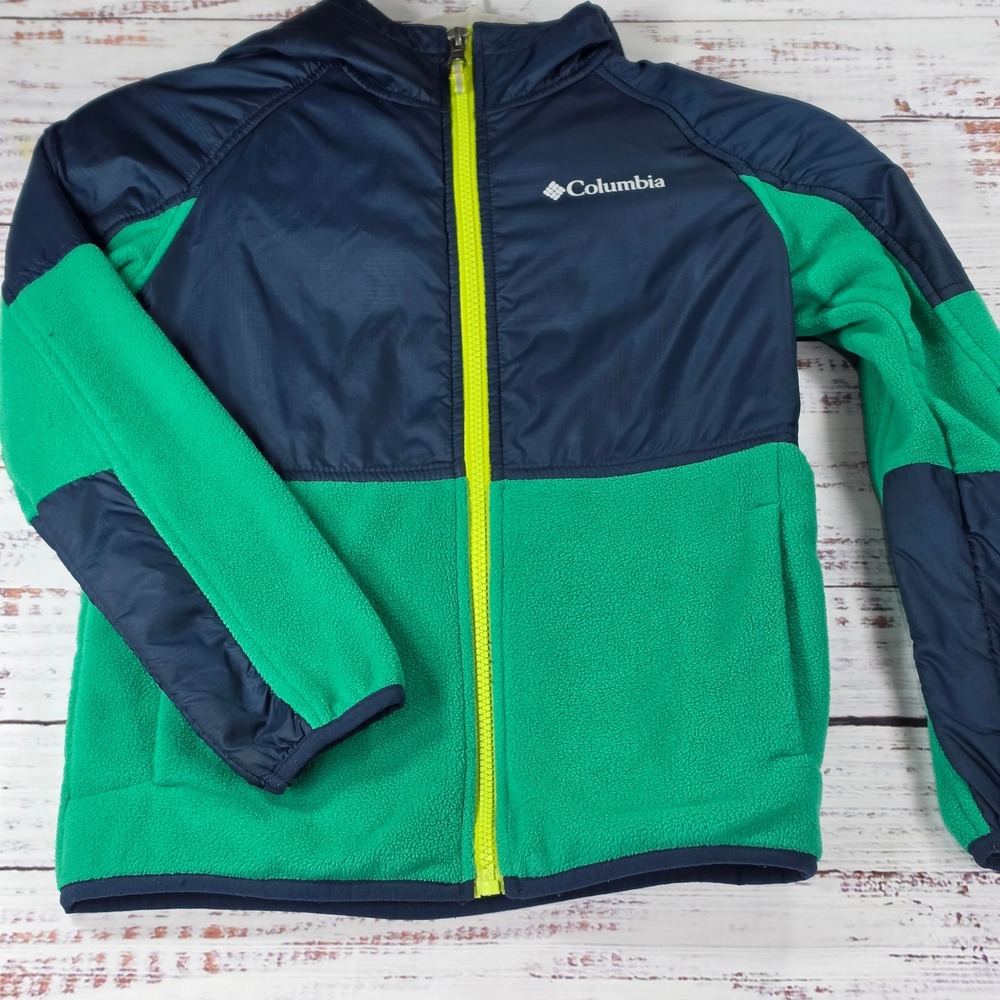 Columbia Hybrid Jacket Kids Size S Green Navy Excellent Omni Heat Hood Pockets